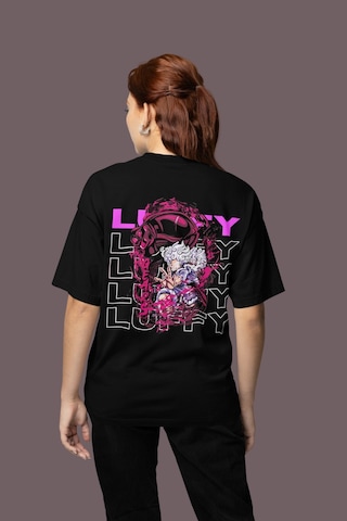 Sevbano Tasarım Monkey D. Luffy Sırt Baskılı Unisex Oversize One Piece Ti Siyah