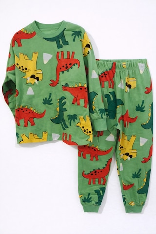 Mini Stella Kids Yeşil Dinozor Desenli Erkek Çocuk Pijama Takımı Yeşil