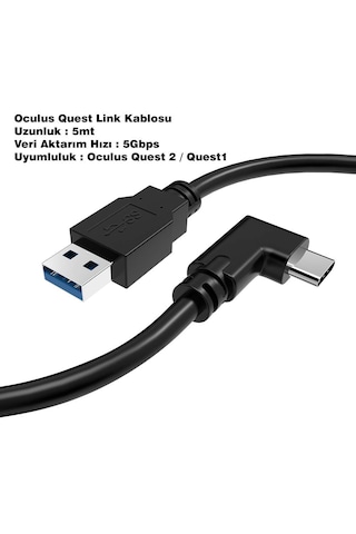 5 Metre Vr Bağlantı Kablosu Usb-c Usb-a 90 L Tipi Hızlı Ve Düşük Gecikmeli Data Kablo Vr Gözlük Uyumlu Esnek & Dayanıklı