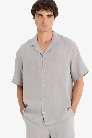 Defacto %100 Keten Relax Fit Apaş Yaka Kısa Kollu Gömlek F4597ax25hsgr454 Gri