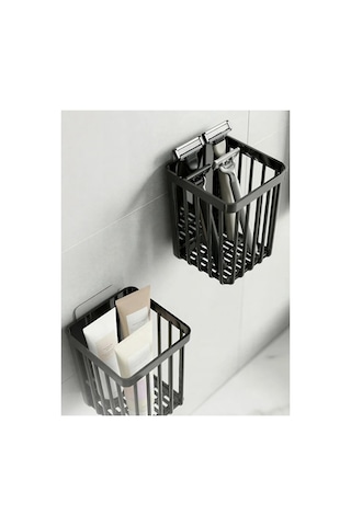 Chacha Home 2'li Set Yapışkanlı Banyo Saç Fırçası Tarak Düzenleyici Diş Fırçalık Çok Amaçlı Mutfak Duvar Rafı Siyah