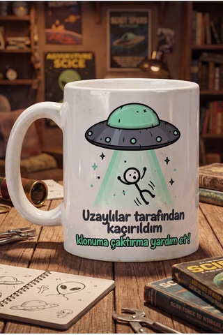 Uzaylılar Tarafından Kaçırıldım Yazılı Vj7 Komik Hediye Kupa Bardak Beyaz