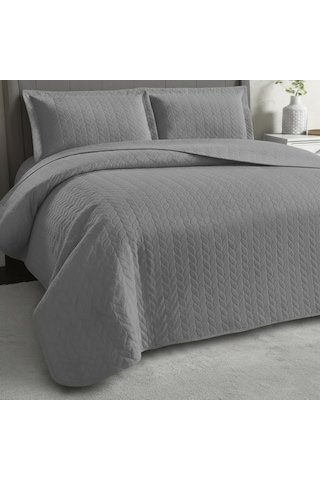 Süet Başak Çift Kişilik Yatak Örtüsü 260x240 Gri