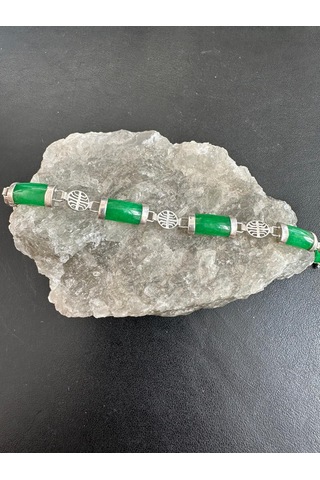 Yeşim Taşlı Gümüş Genç Kız Bileklik 925 Ayar 8,56 Gram 18 Cm