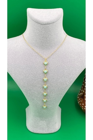 Y Model Gold Renk Kalpli Model Kadın Kolye Mavi