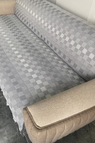 Miracolo Home Pamuklu Koltuk Örtüsü Şalı Kaymaz Dokulu Çok Amaçlı Kanepe Çekyat Örtüsü 170x200 Cm 2'li Paket Antrasit