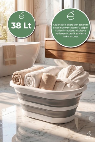 Katlanabilir Çamaşır Leğeni 40 Lt Akordiyon Katlanır Sepet Yer Kaplamaz Pratik Banyo Düzenleyici Gri