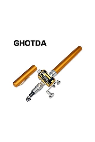 Taşınabilir Cep Teleskopik Mini Olta Kamışı Kalem Şekli Katlanmış Olta Makara Tekerleği İle Yellow