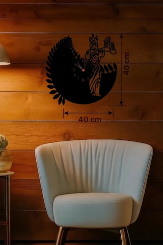 Mey Najmaddin Adalet Tanrıçası Themis Tasarım Ahşap Duvar Saati - 40x40 Cm Avukat Hediyesi Najmaddin Çok Renkli