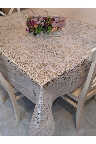 Dantel Kenarlı 120x150 Cm Pvc Muşamba Silinebilir Örümcek Ağı Desenli Masa Örtüsü Beyaz