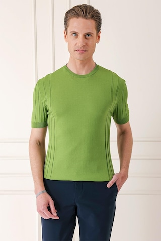 Efor Slim Fit Bisiklet Yaka Kısa Kol Yeşil Triko Tr 869 Yeşil