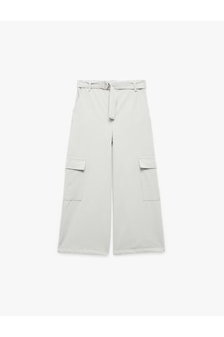 Koton Kemer Detaylı Kapaklı Cepli Geniş Paça Kargo Pantolon Gri 5skg40121aw Gri