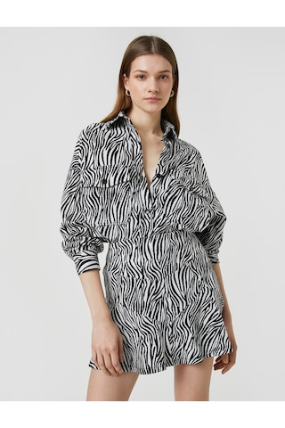 Koton Zebra Desenli Gömlek Cepli Uzun Kollu Siyah Desenli 3sak60014ek Siyah