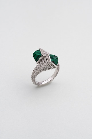 Tanrıça 18 Ayar Beyaz Altın Kaplama Gümüş Tasarım Yüzük Beyaz