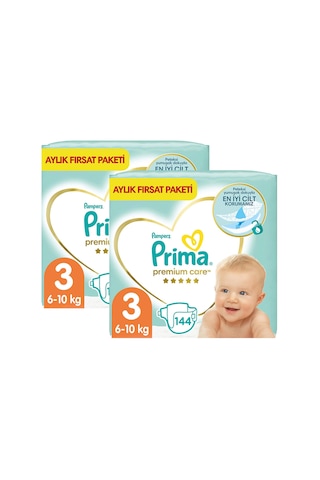 Prima Bebek Bezi Premium Care 3 Beden 2 Aylık Fırsat Paketi 288 Adet 2'li