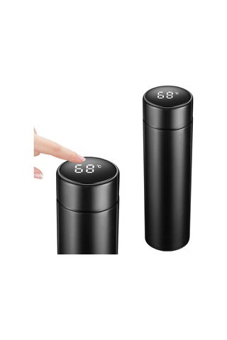 Jeemson 500ml Akıllı Sıcaklık Göstergeli Termos Bardak - Lcd Dokunmatik Ekran, 304 Çelik, Sızıntısız, Siyah Seyahat Kaski Siyah