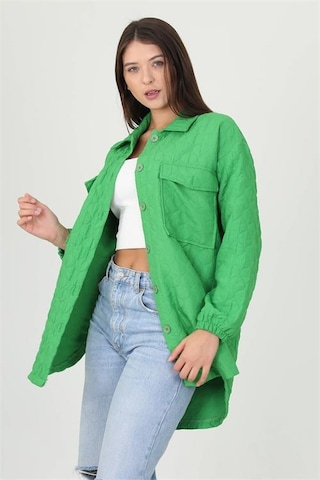 Neşeli Butik Kadın Kapitone İşlemeli Owersize Regular Ceket Gömlek Nb10055 Yeşil
