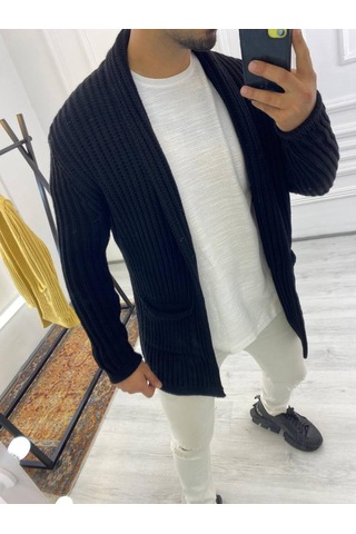 Elku Moda Elkumoda Hırka Kalın Örgü Şal Yaka Cepli Panço Triko Hırka-HIRKA2092