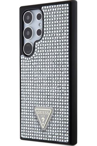 Galaxy S24 Ultra Uyumlu Kılıf Guess Lisanslı Taşlı Arka Yüzey Üçgen Logolu Kapak Pembe