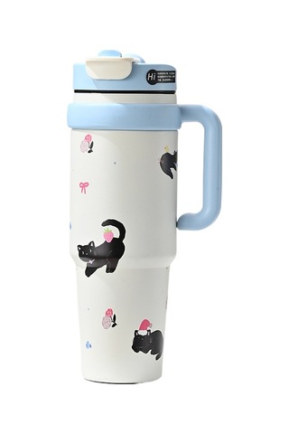 Jian Fan Kızların Termos Bardağı, Büyük Kapasiteli Buz Bardağı, Hasır Bardak - Mavi Mavi