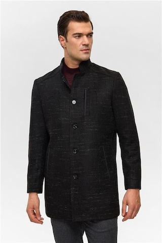 Siyah Regular Desenli Hakim Yaka Kaban Siyah