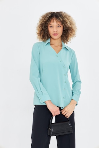 Asimetrik Pile Detay Gömlek Mint Yeşili Mint Yeşili