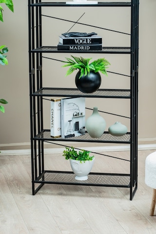 6 Raflı Metal Kitaplık, Modern Dekoratif Raf Ünitesi, Salon Ve Ofis İçin Dosya Dolabı Standı Siyah