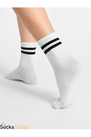 Esinti Tenis Desenli Unisex Soket Çorap 6 Adet Beyaz - Siyah