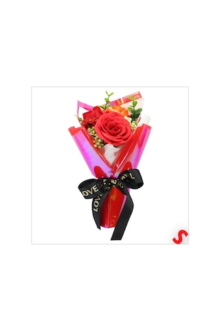 Pvc Kutulu,kırmızı Güllü Yapay Çiçek Buketi 25cmx13cm Renkli