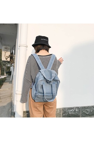 Lemestar Kadınlar İçin Klasik Mavi Jean Sırt Çantası - Üniversite Stili, Dayanıklı Kumaş, Basit Ve Uygun Öğrenci Çantası MAvi