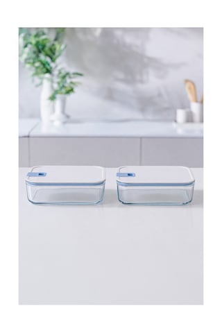 Perfect Seal Dikdörtgen Cam Saklama Kabı Bej 2300ml 2 Adet Beyaz