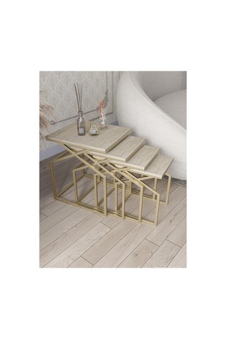 Uygar Zigon Sehpa Yan Sehpa Metal Sehpa Mat Gold Metal - Traverten Desen Mdf Membran Kaplama Gold-traverten