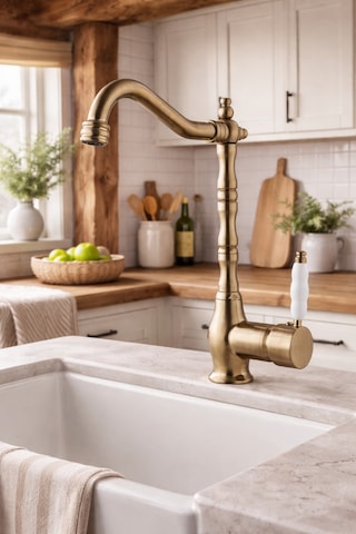 Rena Design Rustik Mat Gold Mutfak Evye Bataryasi Otantik Osmanli Prinç Gövde Vintage Tasarim Mat Altin