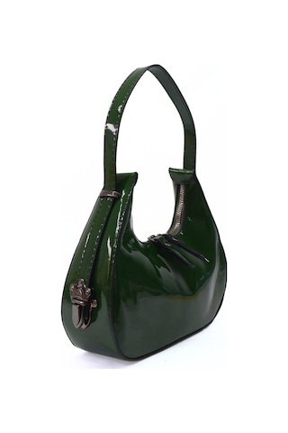 Kadın Rugan Deri Baget Cherry Bag Kol Çantası - Haki
