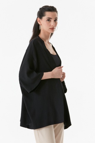 Fullamoda Basic Bürümcük Kumaş Şal Yaka Kimono 24ygb7197202080-siyah 24YGB7197202080-Siyah