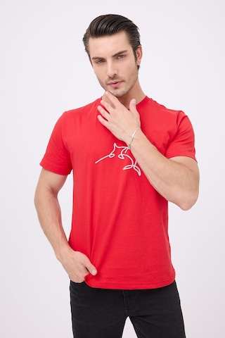 Marıne Tee Deniz Temalı Ribana Bisiklet Yaka Pamuk T-shirt-3126 KIrmızı