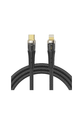 Z21 33w Usb-c To Lightning Pd 3a 2m Altın Uçlu Örgü Şarj Ve Data Kablosu Siyah