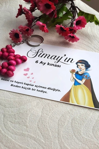 10 Adet Pamuk Prenses Kartlı Yıldız Anahtarlık - Bebek Hediyesi