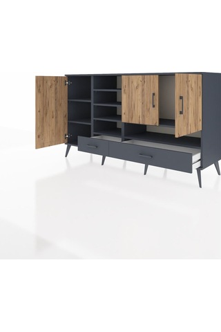 Kronos Konsol 8 Raflı 2 Çekmeceli 3 Kapaklı 176x59x99 Antrasit-ça Antrasit-çam/antrasit