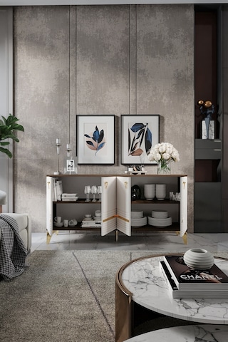 ART KONSOL MDF MEBRAN KAPAK CEVİZ KREM GOLD