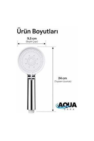 Aqua Sara Krom 5 Fonksiyonlu Yüksek Basınçlı Ayarlanabilir Duş Başlığı
