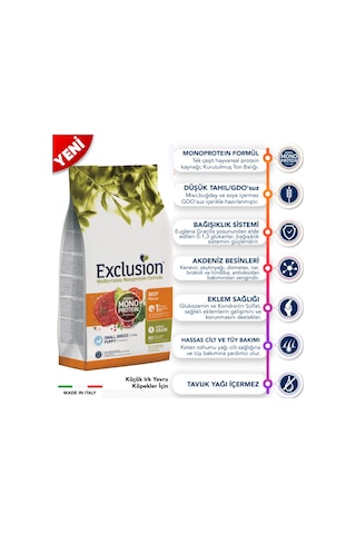 Exclusion Düşük Tahıllı Monoprotein Sığır Etli Ve Narlı Küçük Irk Yavru Köpek Maması 2 KG Exclusion Düşük Tahıllı Monoprotein Sığır Etli Ve Narlı Küçük Irk Yavru Köpek Maması 2 KG
