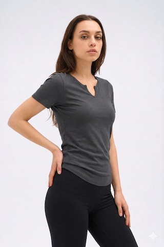 Normal People Irıs - Likralı Organik Pamuk Kumaştan Slimfit Kadın T-shirt Gri