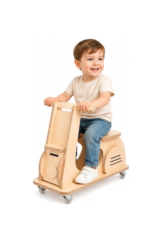 Ahşap Montessori Çocuk Scooter İlk Adım Yürüteci Binilebilir Tekerlekli Oyuncak