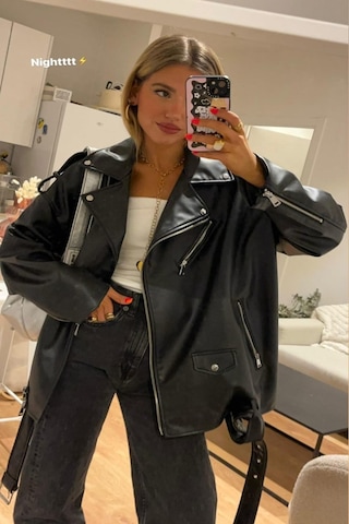 Prifaldi Oversize Uzun Kadın Deri Ceket Siyah