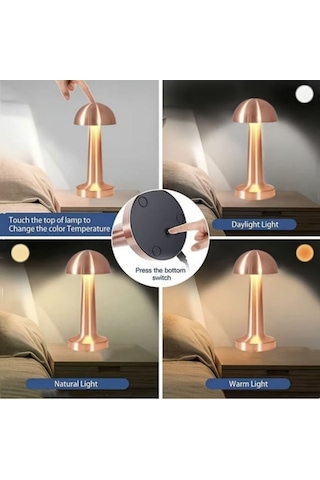 Mantar Model Retro Masa Lambası - Dimmerli, Şarjlı, Dekoratif Ve Dokunmatik Çok Renkli