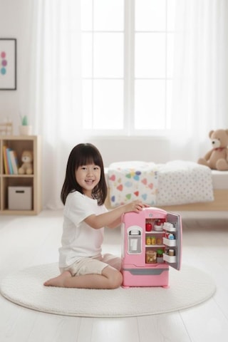 Pilli Işıklı Duman Atan Oyuncak Mini Eğitici Evcilik Oyuncak Buzdolabı Seti