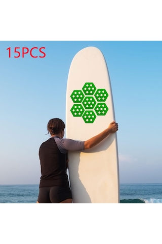 Suntek 15 Adet Altıgen Sörf Tahtası Çekiş Pedleri Yeşil