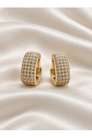 Taşlı Huggie Küpe Gold Renk