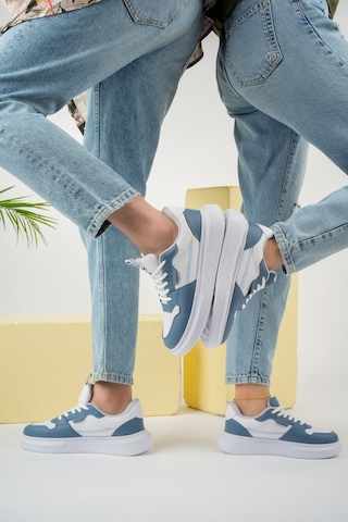 Tstore Kadın Beyaz İndigo Günlük Spor Ayakkabı Sneaker 00022 Mavi - Beyaz